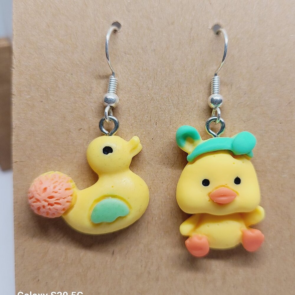 Handmade Chick w/Duckie Dangle Drop Earrings NEW Ladies Lightweight Casual Fun